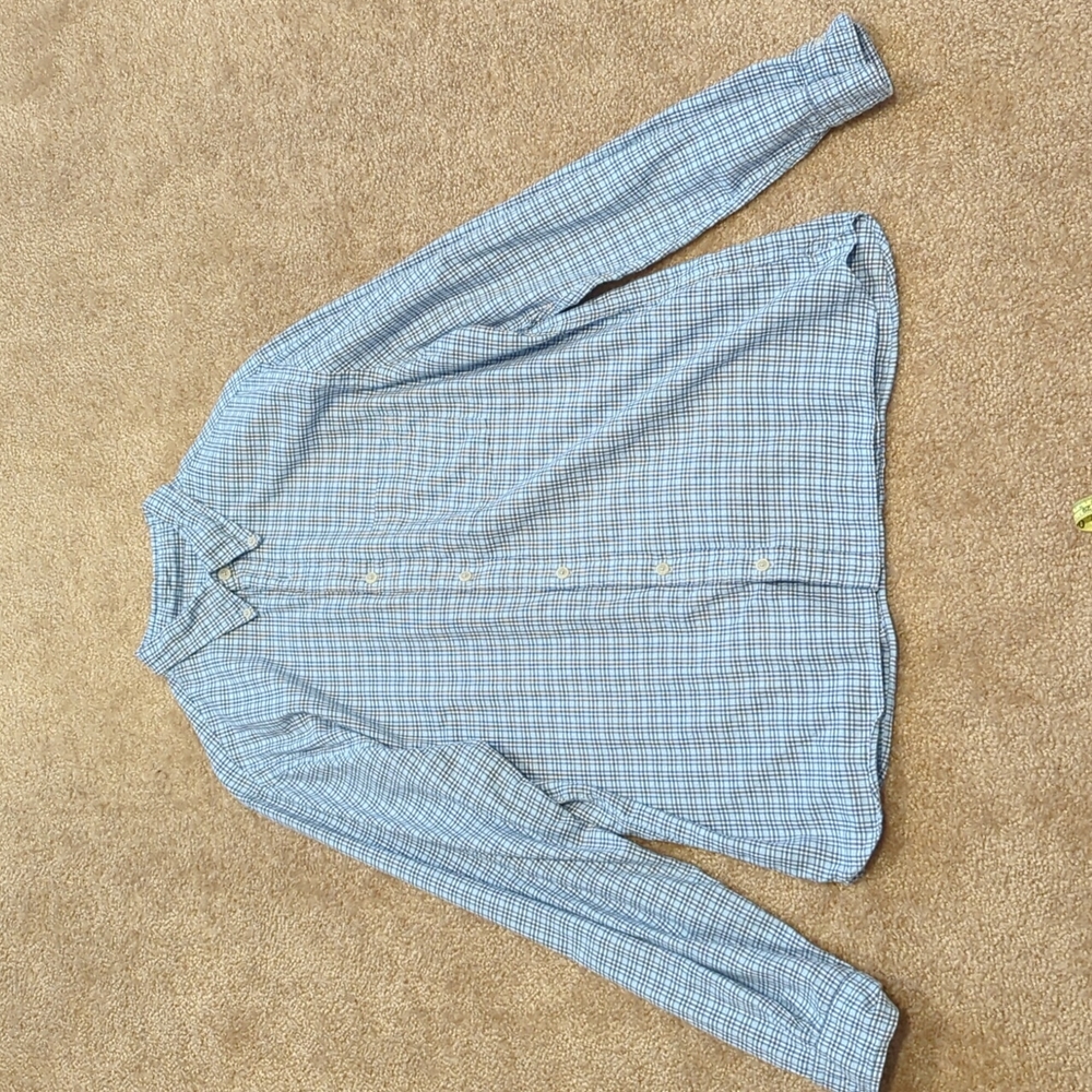 Brooks Brothers Red Fleece, Plaid button-down shirt, blue, light blue, white, XL